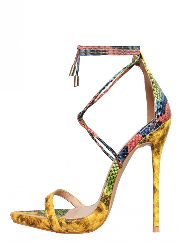 SIMMI SHANIA YELLOW SNAKE LACE UP STILETTO HEELS – Shoes Post