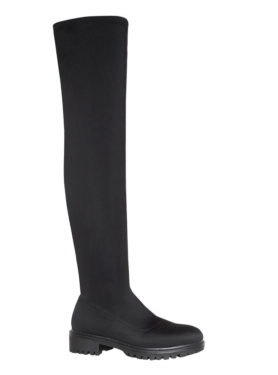 SIMMI JAMIE BLACK LYCRA FLAT OVER KNEE BOOTS – Shoes Post
