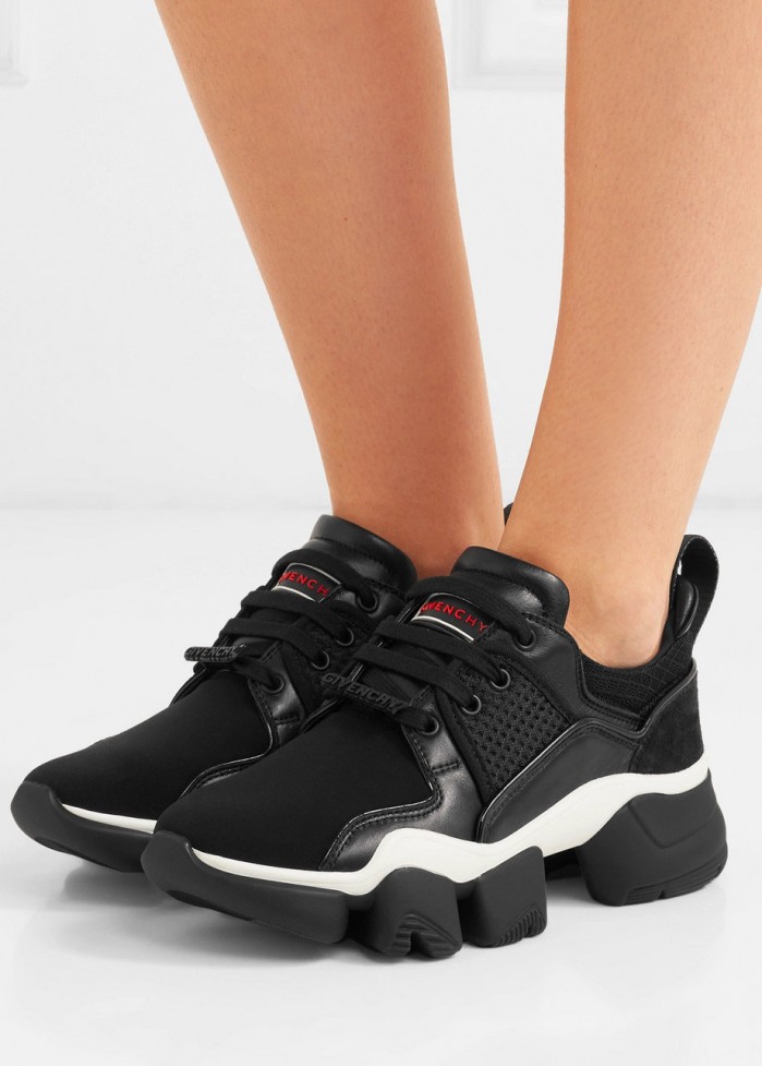 Suede-Trimmed Leather and Mesh Sneakers