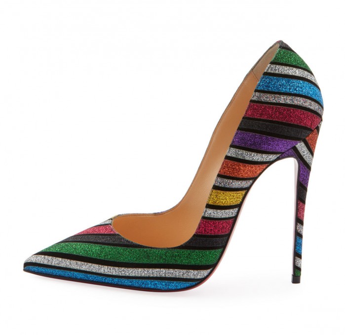 Christian Louboutin So Kate 120 Stripey Glitter Suede Red Sole Pumps ...