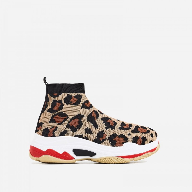 EGO Tidal Chunky Sole Trainer In Leopard Knit Shoes Post