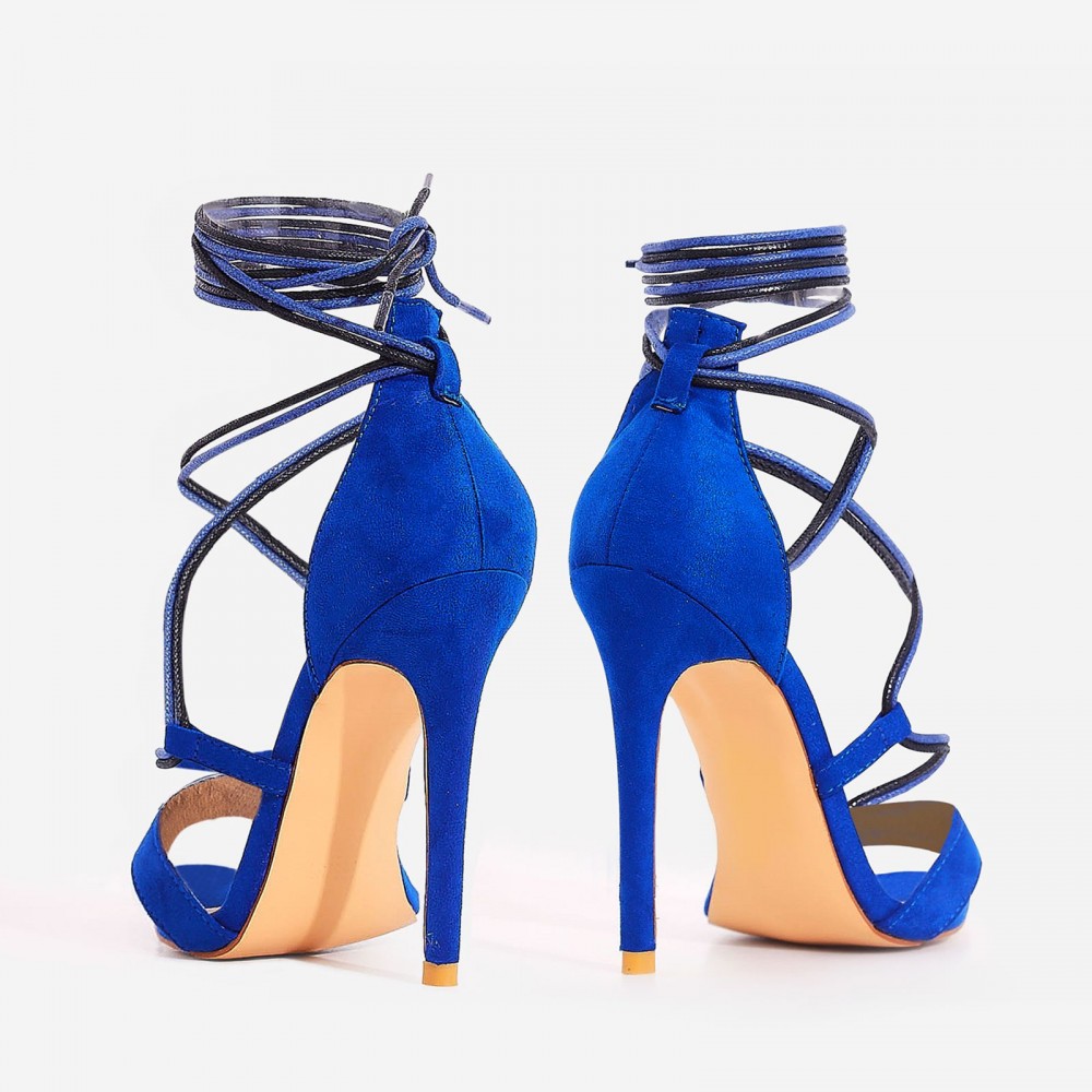 EGO Azalea Double Lace Up Heel In Blue Faux Suede – Shoes Post
