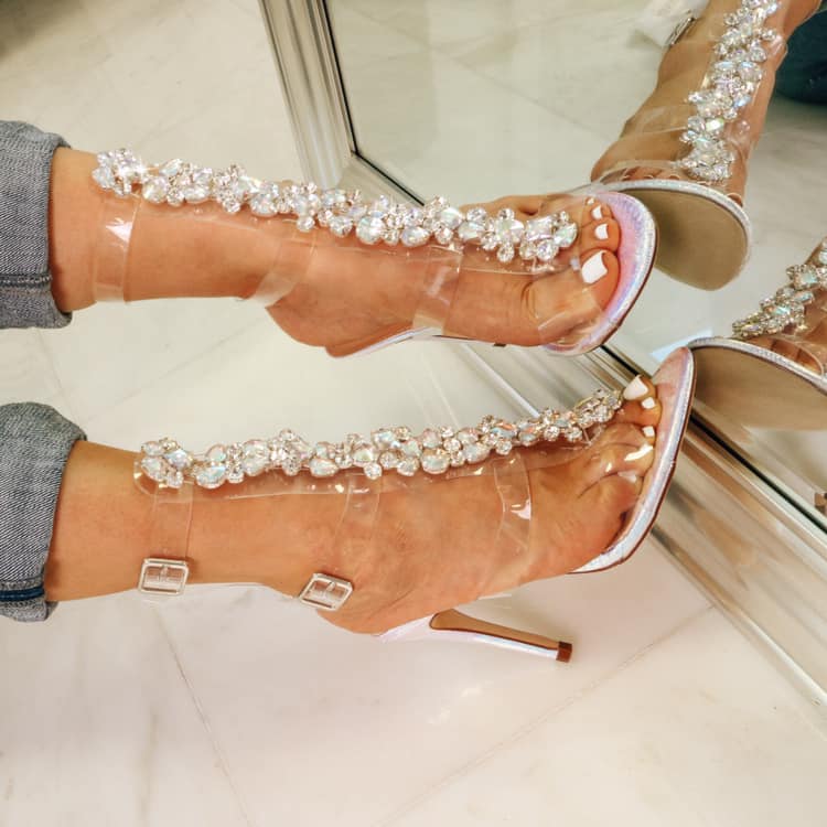 Rose Gold Clear Rhinestone Strappy High Heels – Shoes Post