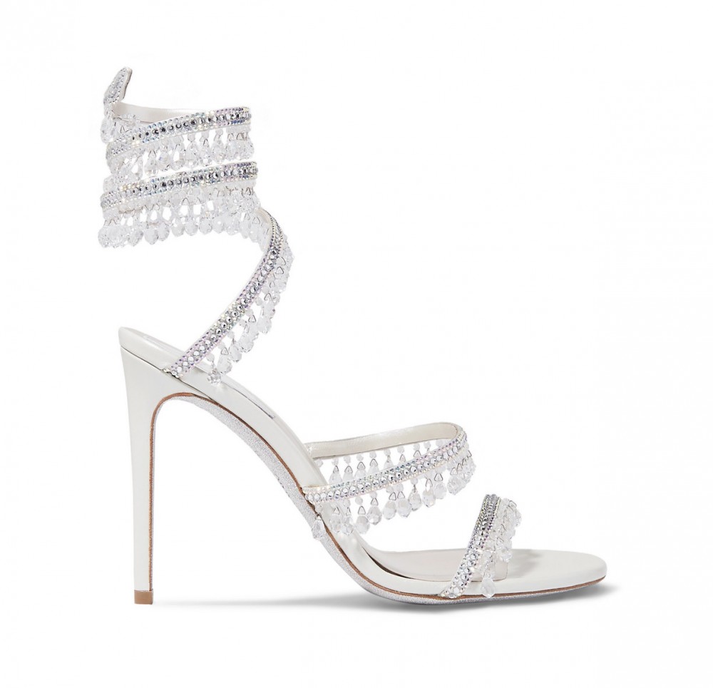 RENÉ CAOVILLA Cleo embellished metallic satin and leather sandals ...