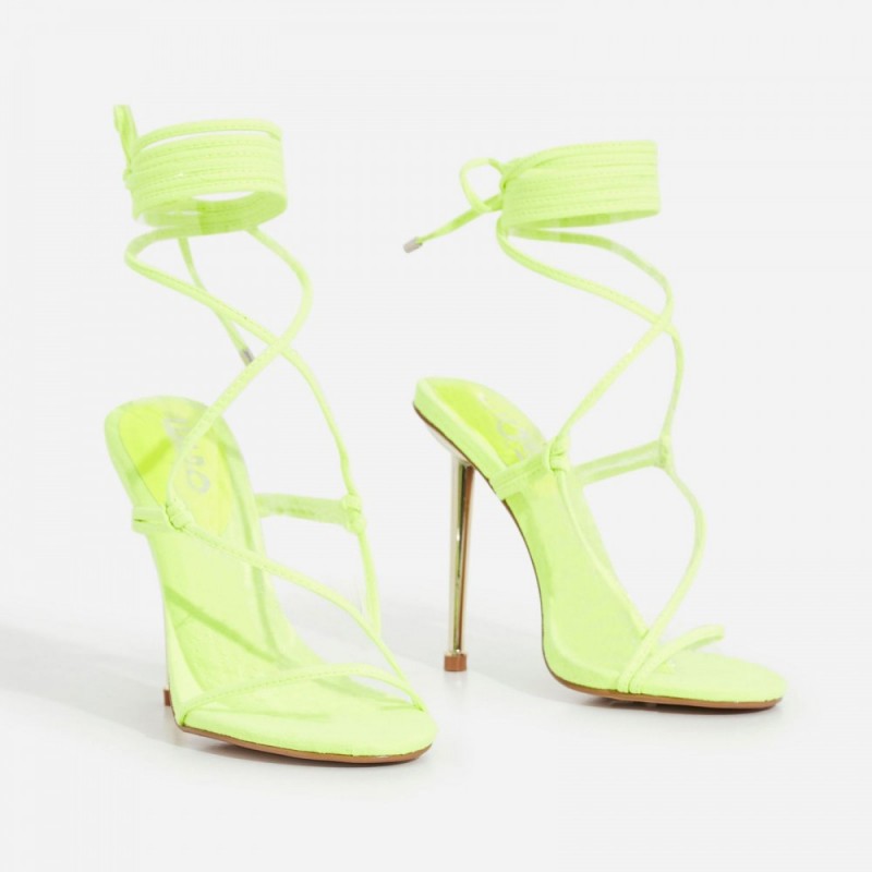 Zizi Lace Up Heel In Neon Yellow Faux Suede – Shoes Post