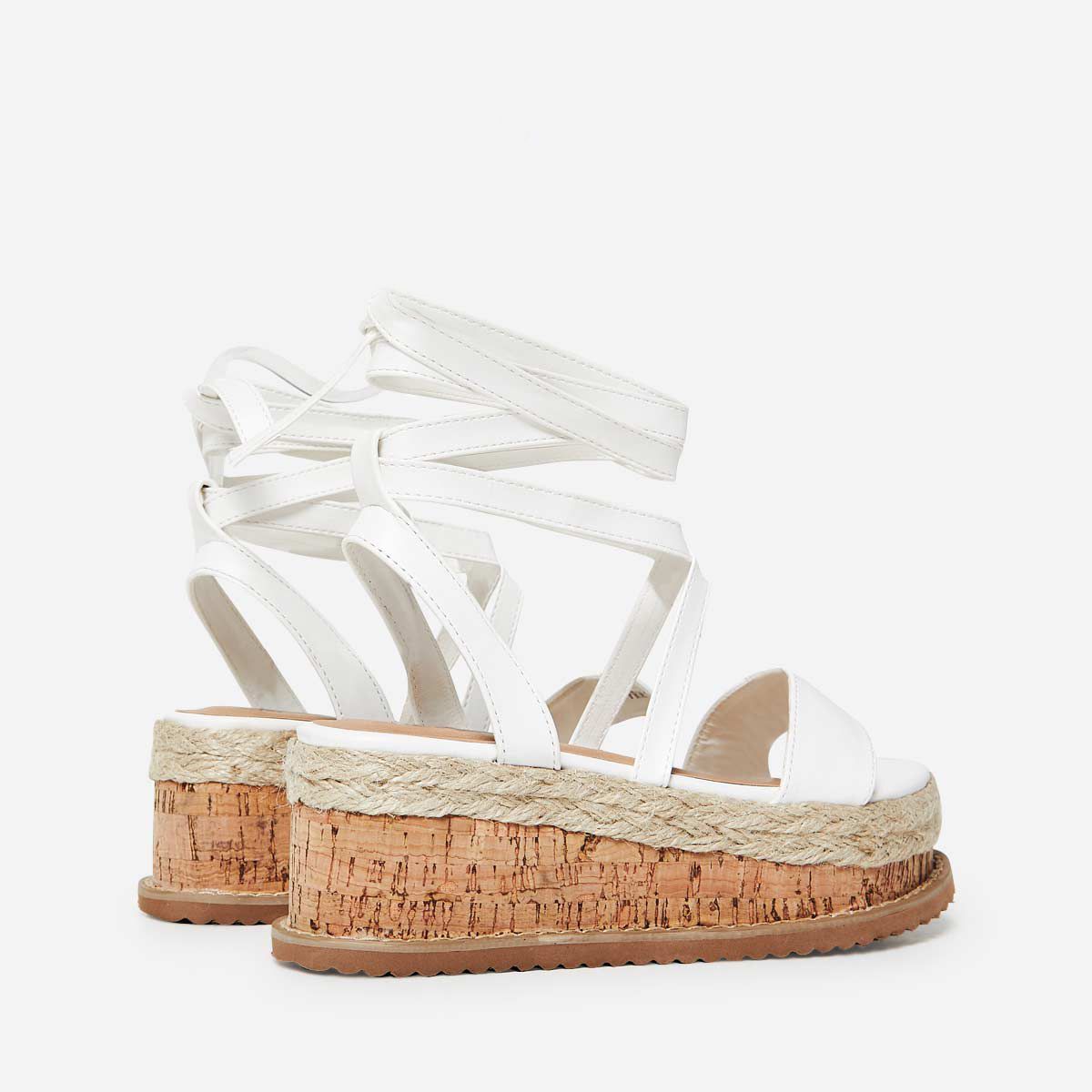 Abigail Strappy Espadrille Flatform In White Faux Leather – Shoes Post