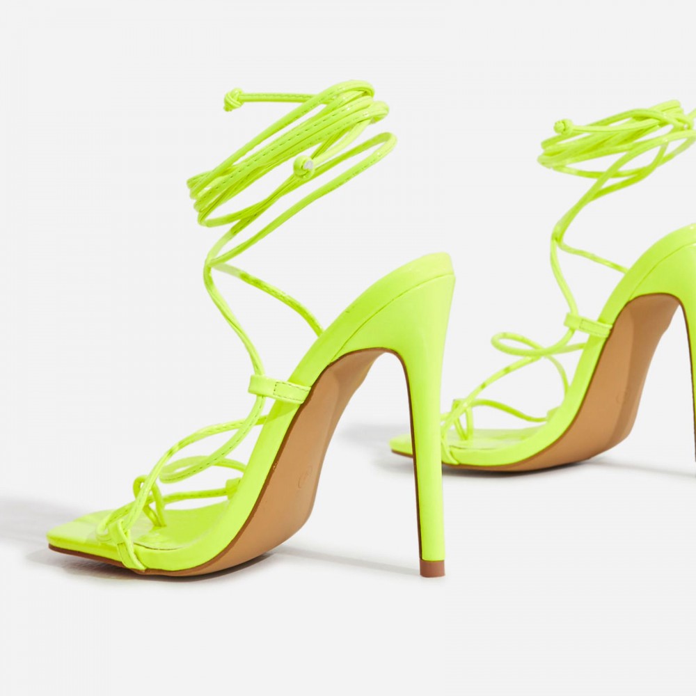 Paris Square Toe Lace Up Heel In Lime Green Patent – Shoes Post