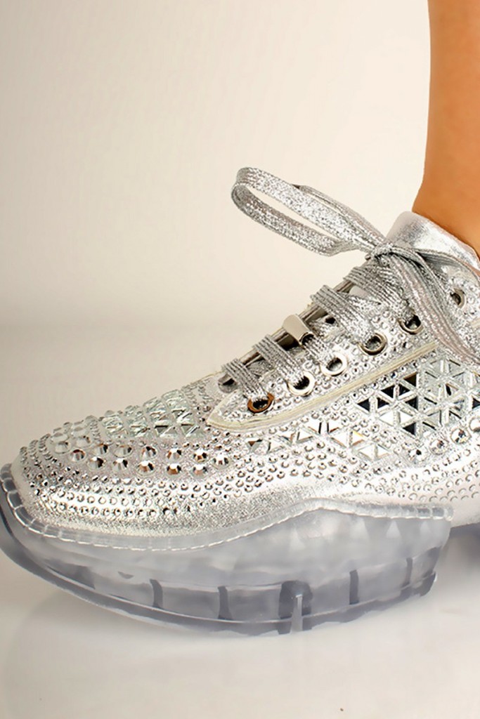 silver rhinestone sneakers