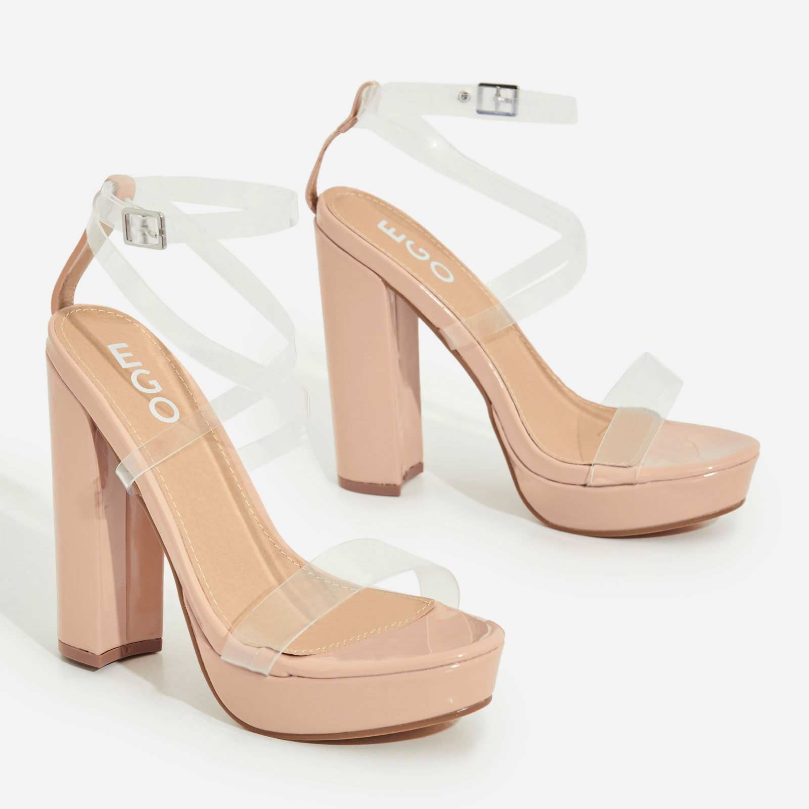 Nude Patent Block Heel Strappy Sandal | Shoes 