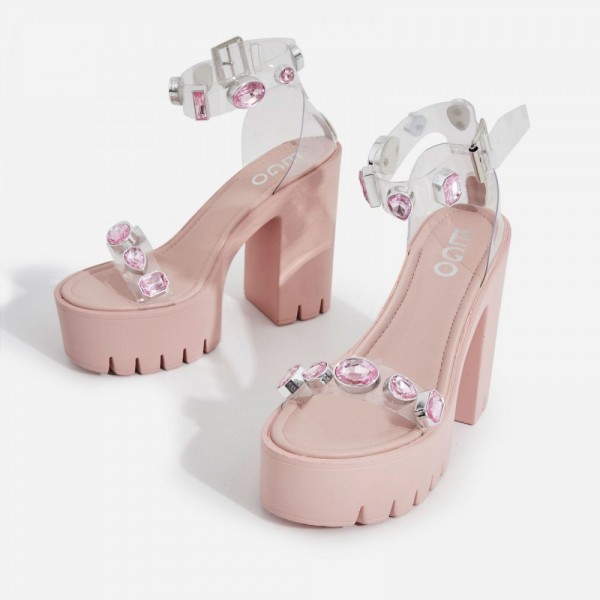 jewel embellished perspex heels