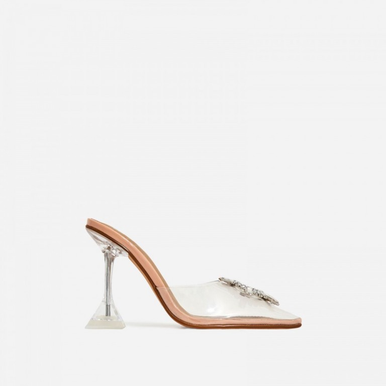 kilo peep toe perspex clear heel mule in nude patent