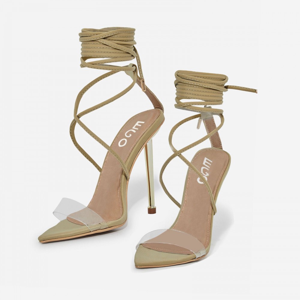 Nobu Pointed Toe Perspex Lace Up Heel In Nude Lycra Shoes Post