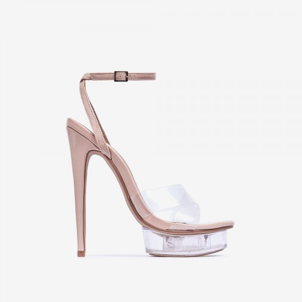 mercie barely there perspex block clear heel in nude patent