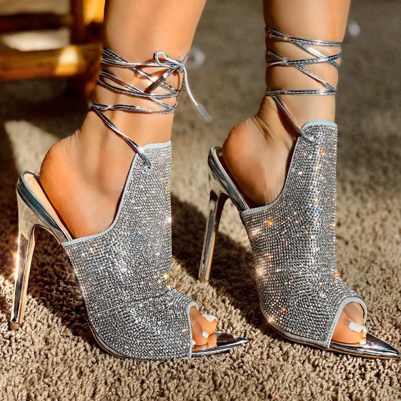 silver lace up pumps