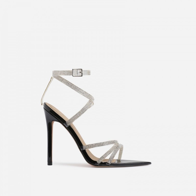 Precious Diamante Detail Pointed Toe Heel In Black Patent â Shoes Post
