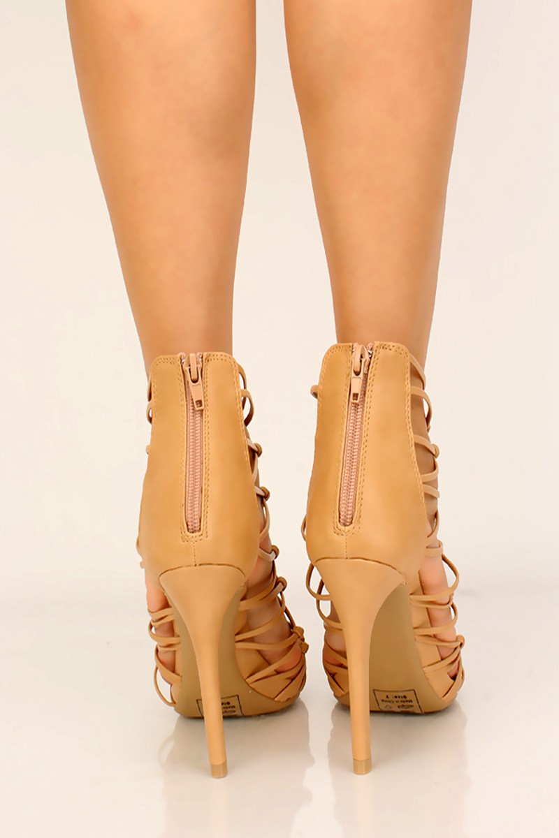Taupe Caged Strappy High Heels – Shoes Post