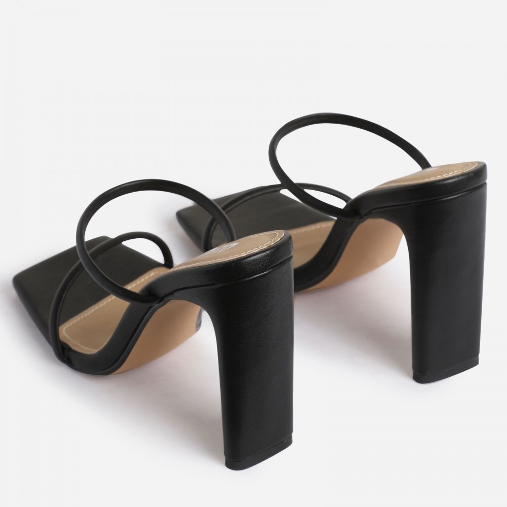 Highland Barely There Square Toe Heel Mule In Black Faux Leather ...