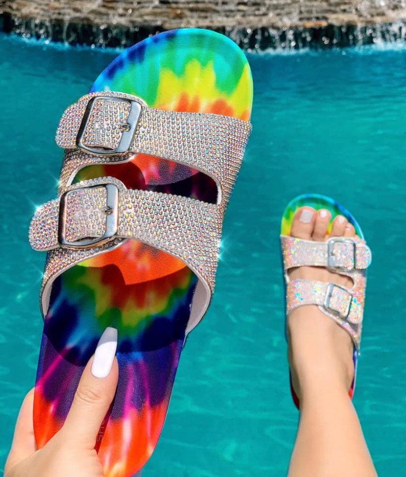 Multi Iridescent Rhinestone Accent Sandals – Shoes Post