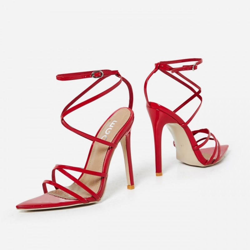 kaia pointed barely there heel in red patent