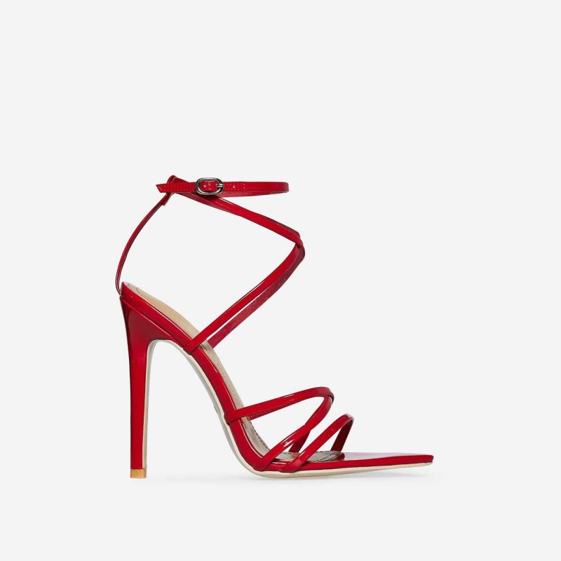 kaia pointed barely there heel in red patent